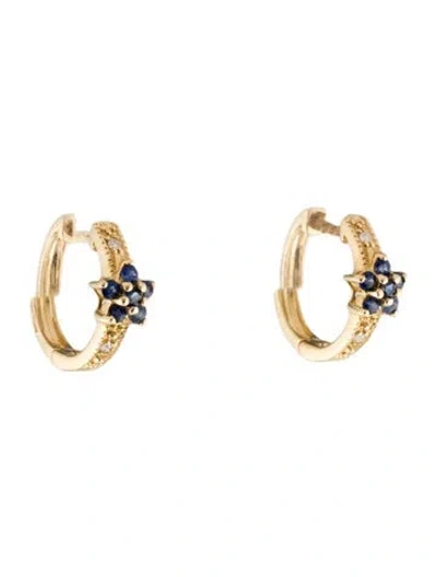 Pre-owned Earrings 14k Sapphire & Diamond Hoop  In Multi