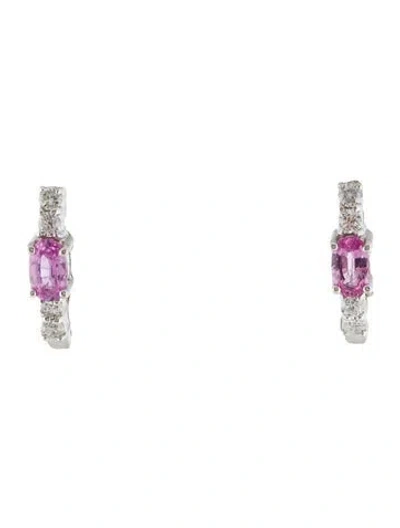 Pre-owned Earrings 14k Sapphire & Diamond Huggie  In Multi