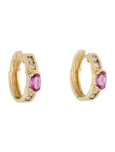 Pre-owned Earrings 14k Sapphire & Diamond Huggie  In Multi
