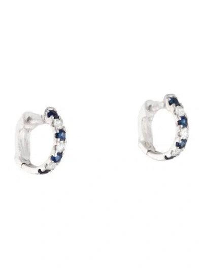 Pre-owned Earrings 14k Sapphire & Diamond Huggie  In Multi