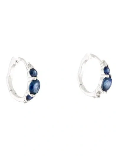 Pre-owned Earrings 14k Sapphire & Diamond Huggie  In Multi