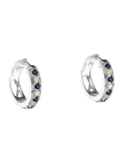 Pre-owned Earrings 14k Sapphire & Diamond Huggies In Multi