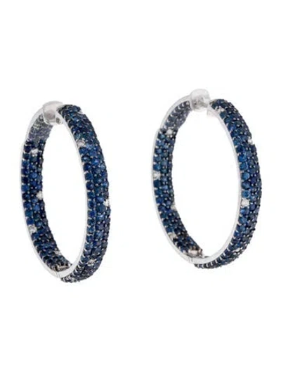 Pre-owned Earrings 14k Sapphire & Diamond Inside-out Hoop  In Multi
