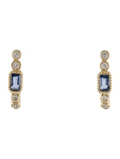 Pre-owned Earrings 14k Sapphire & Diamond J-hoop  In Multi