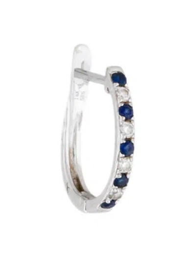 Pre-owned Earrings 14k Sapphire & Diamond Single Hoop Earring In Multi