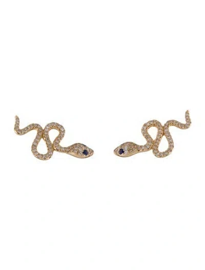 Pre-owned Earrings 14k Sapphire & Diamond Snake  In Multi