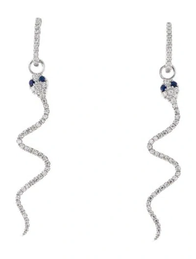 Pre-owned Earrings 14k Sapphire & Diamond Snake Hoop Convertible Drop  In Multi
