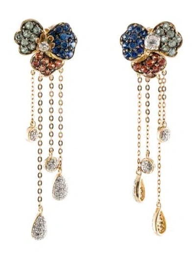 Pre-owned Earrings 14k Sapphire & Diamond Stud Drop  In Multi