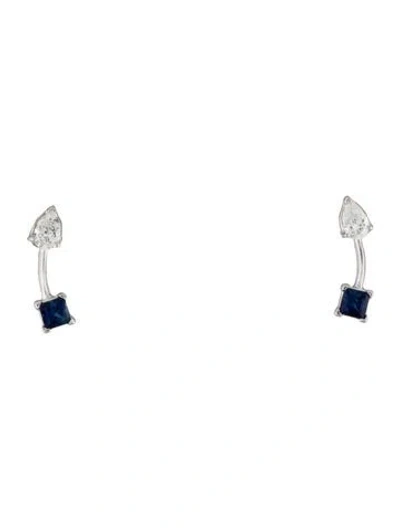 Pre-owned Earrings 14k Sapphire & Diamond Stud  In Multi