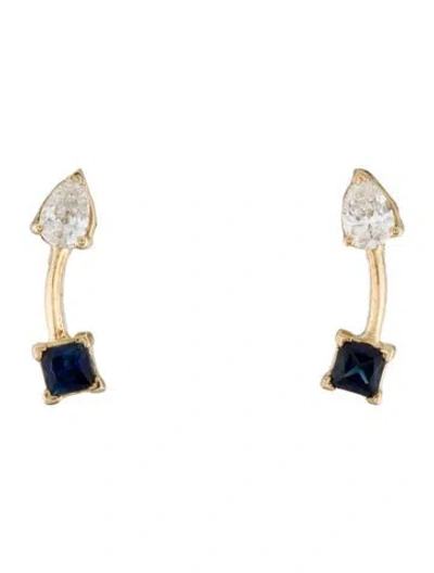 Pre-owned Earrings 14k Sapphire & Diamond Stud  In Multi