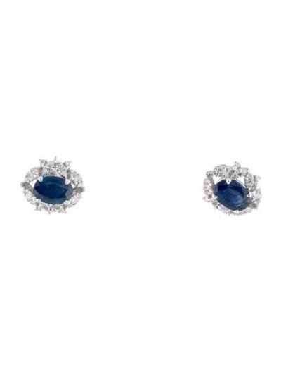 Pre-owned Earrings 14k Sapphire & Diamond Stud  In Multi