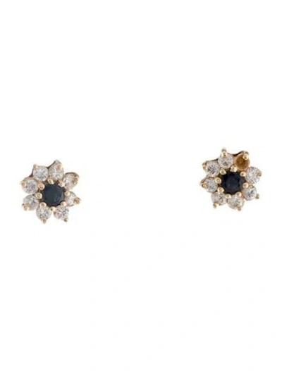 Pre-owned Earrings 14k Sapphire & Diamond Stud  In Multi