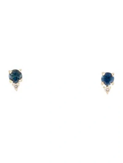 Pre-owned Earrings 14k Sapphire & Diamond Stud  In Multi