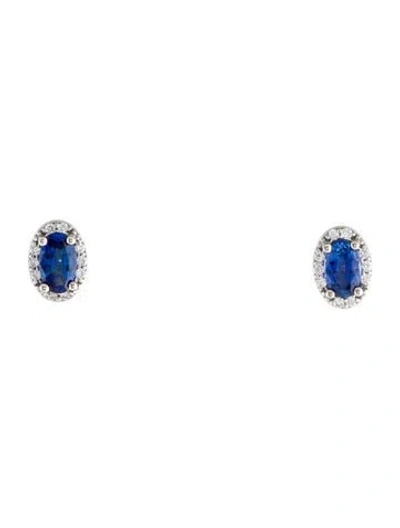 Pre-owned Earrings 14k Sapphire & Diamond Stud  In Multi
