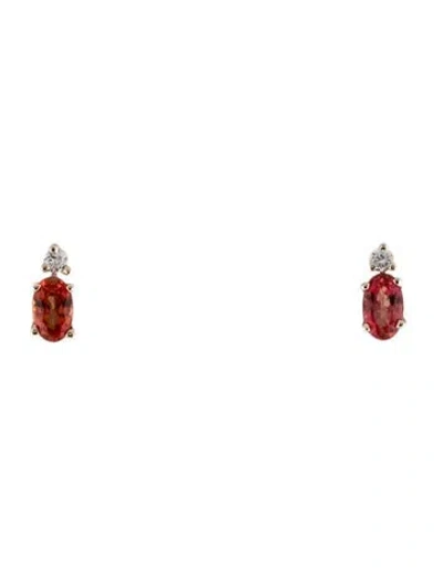 Pre-owned Earrings 14k Sapphire & Diamond Stud  In Multi