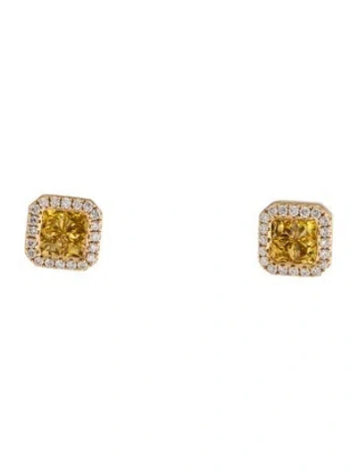 Pre-owned Earrings 14k Sapphire & Diamond Stud  In Multi