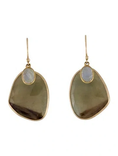 Pre-owned Earrings 14k Sapphire & Moonstone Labradorite Drop  In Multi