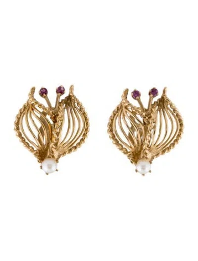 Pre-owned Earrings 14k Sapphire & Pearl Clip-on  In Multi