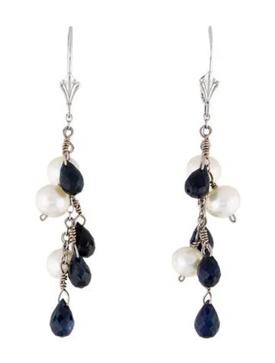 Pre-owned Earrings 14k Sapphire & Pearl Drop  In Multi