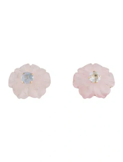 Pre-owned Earrings 14k Sapphire & Rose Quartz Stud  In Multi