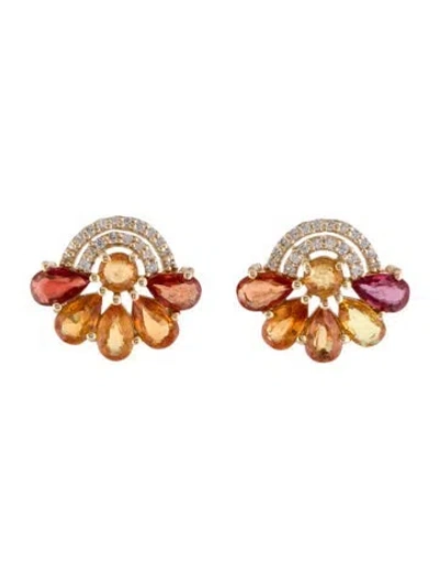 Pre-owned Earrings 14k Sapphire & Ruby Cluster Stud  In Multi