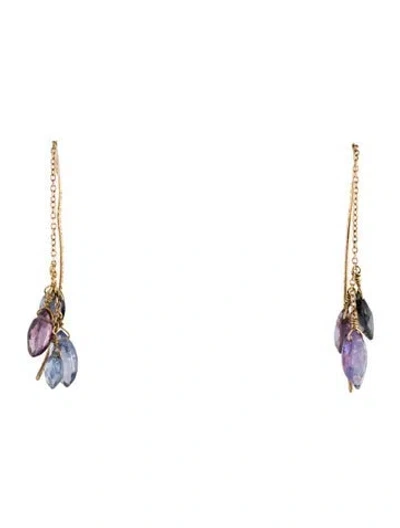 Pre-owned Earrings 14k Sapphire & Spinel Threader Drop  In Multi