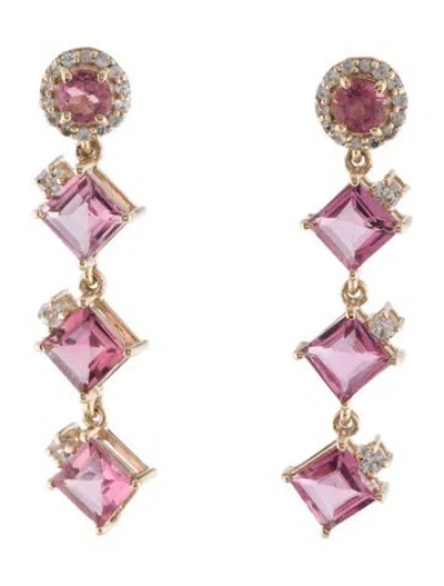 Pre-owned Earrings 14k Sapphire & Tourmaline Drop  In Multi