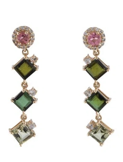 Pre-owned Earrings 14k Sapphire & Tourmaline Drop  In Multi