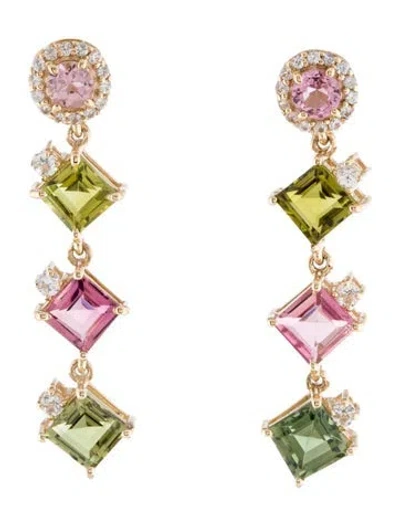 Pre-owned Earrings 14k Sapphire & Tourmaline Drop  In Multi