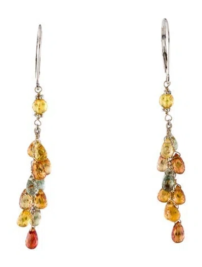 Pre-owned Earrings 14k Sapphire Cluster Bead Drop  In Multi