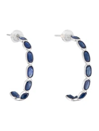 Pre-owned Earrings 14k Sapphire Half-hoop  In Multi