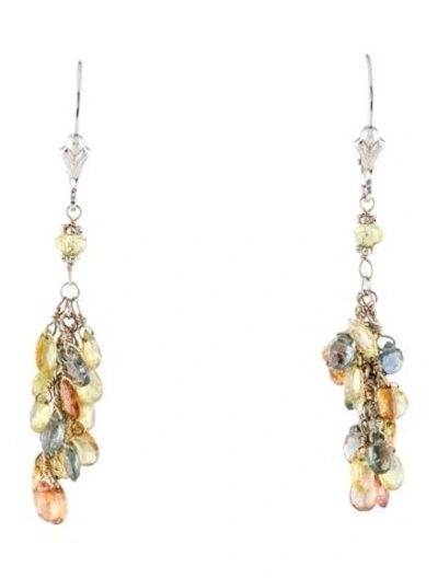Pre-owned Earrings 14k Sapphire Multicolor Briolette Cluster