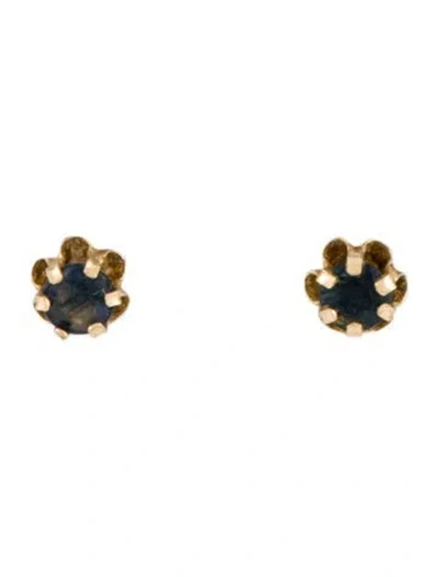 Pre-owned Earrings 14k Sapphire Stud  In Multi