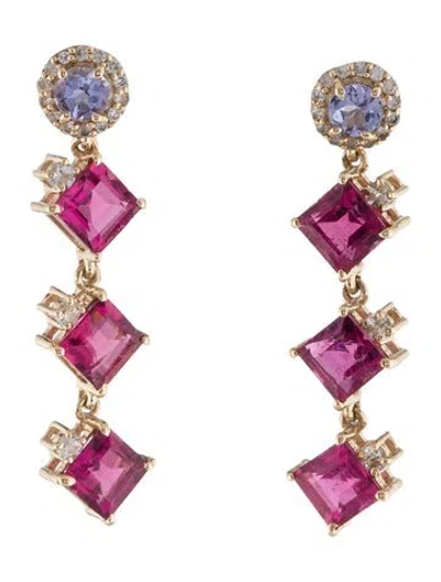 Pre-owned Earrings 14k Sapphire, Tourmaline & Tanzanite Drop  In Multi