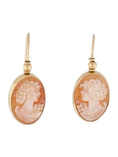 Pre-owned Earrings 14k Shell Cameo Drop  In Multi
