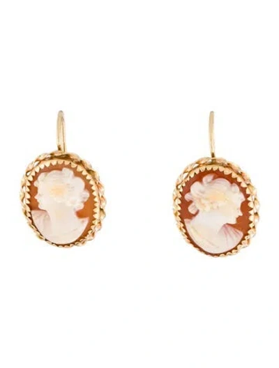Pre-owned Earrings 14k Shell Cameo Drop  In Multi