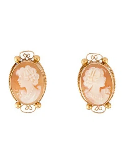 Pre-owned Earrings 14k Shell Cameo Drop  In Multi