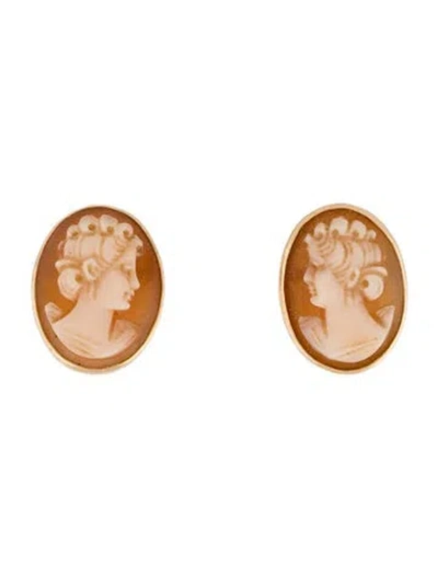 Pre-owned Earrings 14k Shell Cameo Stud  In Multi