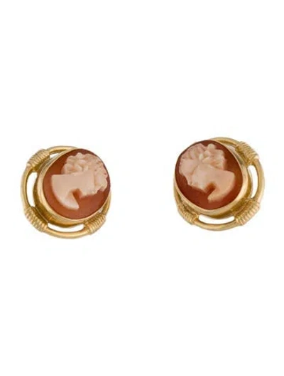 Pre-owned Earrings 14k Shell Cameo Stud  In Multi
