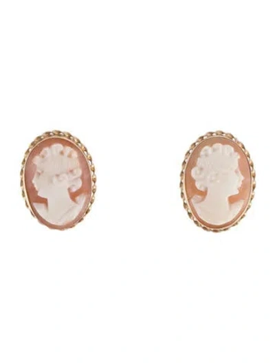 Pre-owned Earrings 14k Shell Cameo Stud  In Multi