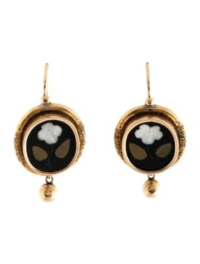 Pre-owned Earrings 14k Shell, Green & Black Stone Drop  In Multi