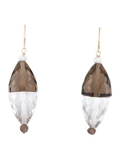 Pre-owned Earrings 14k Smokey Quartz & Quartz Drop  In Multi
