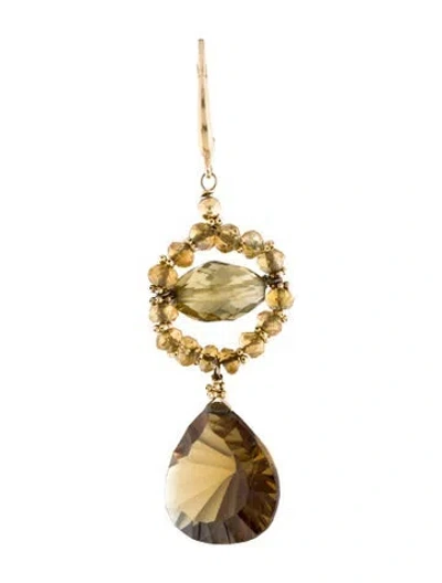 Pre-owned Earrings 14k Smoky Quartz & Citrine Single Drop Earring In Multi