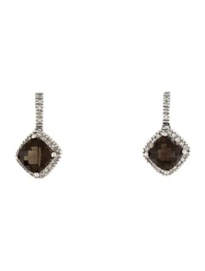 Pre-owned Earrings 14k Smoky Quartz & Diamond Drop  In Multi