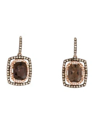 Pre-owned Earrings 14k Smoky Quartz & Diamond Drop  In Multi
