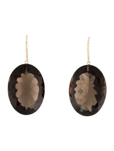 Pre-owned Earrings 14k Smoky Quartz & Diamond Drop  In Multi