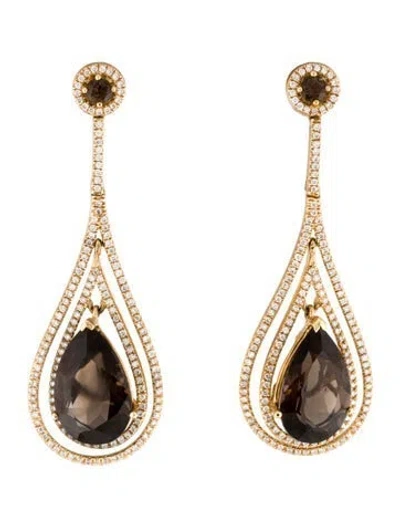 Pre-owned Earrings 14k Smoky Quartz & Diamond Drop  In Multi