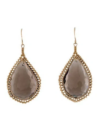 Pre-owned Earrings 14k Smoky Quartz Chain Drop  In Multi