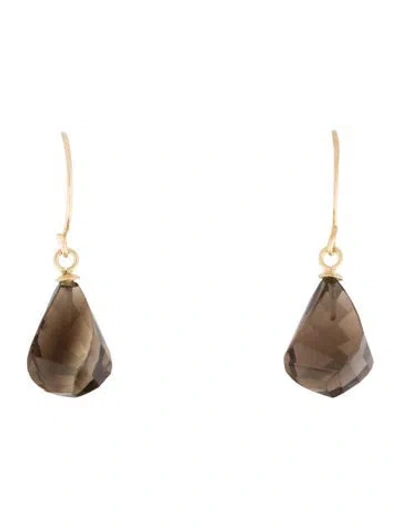 Pre-owned Earrings 14k Smoky Quartz Drop  In Multi