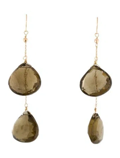 Pre-owned Earrings 14k Smoky Quartz Drop  In Multi